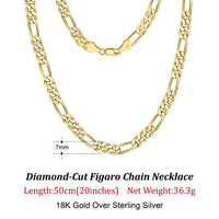 Dazzle Dime® 925 Sterling Silver Figaro Chain Necklace for Men & Women – 3.3mm/5mm/7mm | Rhodium/Gold Plated | Trendy Statement Jewelry