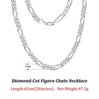 Dazzle Dime® 925 Sterling Silver Figaro Chain Necklace for Men & Women – 3.3mm/5mm/7mm | Rhodium/Gold Plated | Trendy Statement Jewelry