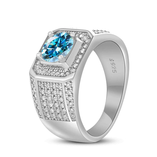 1CT Moissanite Ring for Men – 6.5mm D Color Stone | 925 Sterling Silver with 18K Platinum Plating | GRA Certified Hip-Hop Wedding Band