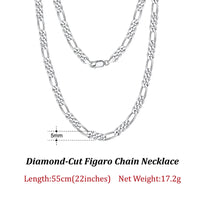 Dazzle Dime® 925 Sterling Silver Figaro Chain Necklace for Men & Women – 3.3mm/5mm/7mm | Rhodium/Gold Plated | Trendy Statement Jewelry