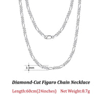 Dazzle Dime® 925 Sterling Silver Figaro Chain Necklace for Men & Women – 3.3mm/5mm/7mm | Rhodium/Gold Plated | Trendy Statement Jewelry