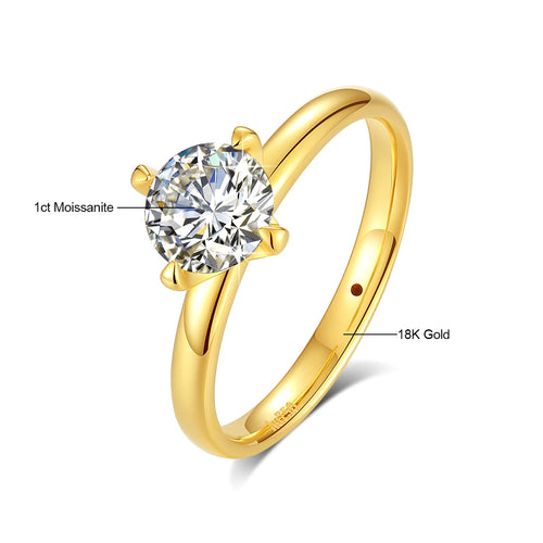 Dazzle Dime® 18K Solid Gold Moissanite Ring | Certified AU750 Fine Jewelry | Wedding, Engagement & Anniversary Gift