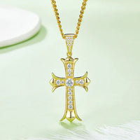 Vintage Street Style Goldschool Cross Body Pendant Necklace – 18K Gold Plated with Moissanite