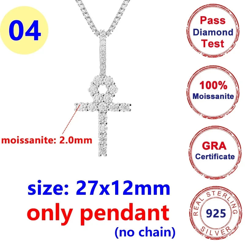 8MM Full Moissanite Cross Pendant – S925 Sterling Silver White Gold for Men & Women