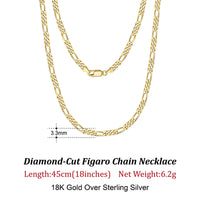 Dazzle Dime® 925 Sterling Silver Figaro Chain Necklace for Men & Women – 3.3mm/5mm/7mm | Rhodium/Gold Plated | Trendy Statement Jewelry