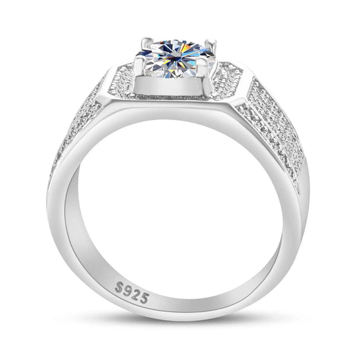 1CT Moissanite Ring for Men – 6.5mm D Color Stone | 925 Sterling Silver with 18K Platinum Plating | GRA Certified Hip-Hop Wedding Band