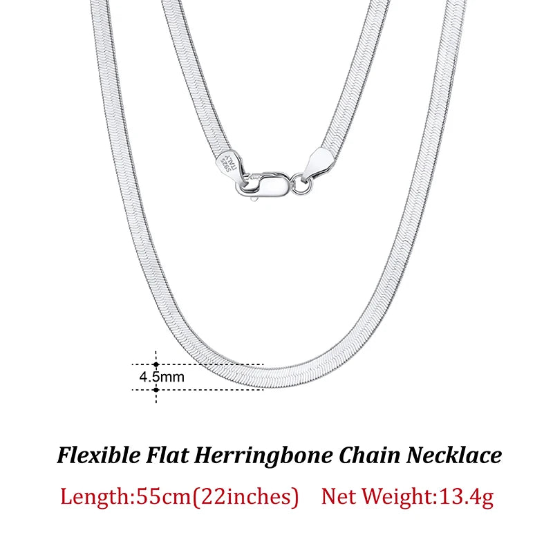 Dazzle Dime® 3mm Herringbone Snake Chain Necklace – 14K Gold Plated 925 Sterling Silver | Flexible Flat Chain for Women SC35