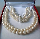 Dazzle Dime® 2-Row White Akoya Shell Pearl Necklace – 7–9MM AAA Beads, Natural Saltwater Elegance, 17–18" Length