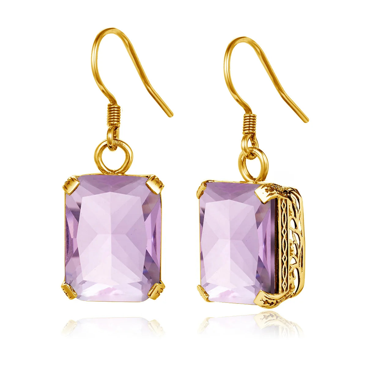 Dazzle Dime® Amethyst Sterling Silver Earrings – Square White Gold-Plated Gemstone Fine Jewelry for Women