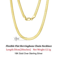 Dazzle Dime® 3mm Herringbone Snake Chain Necklace – 14K Gold Plated 925 Sterling Silver | Flexible Flat Chain for Women SC35