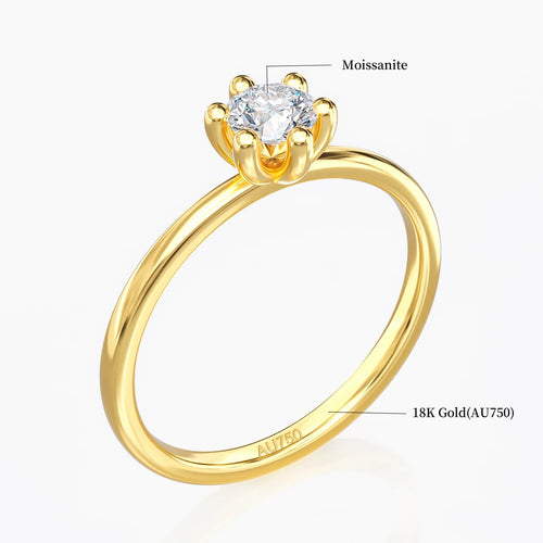 Dazzle Dime® 18K Solid Gold Moissanite Ring | Certified AU750 Fine Jewelry | Wedding, Engagement & Anniversary Gift