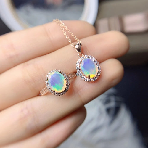 Dazzle Dime® Genuine Ethiopian Opal Jewelry Set | 925 Sterling Silver Ring & Pendant