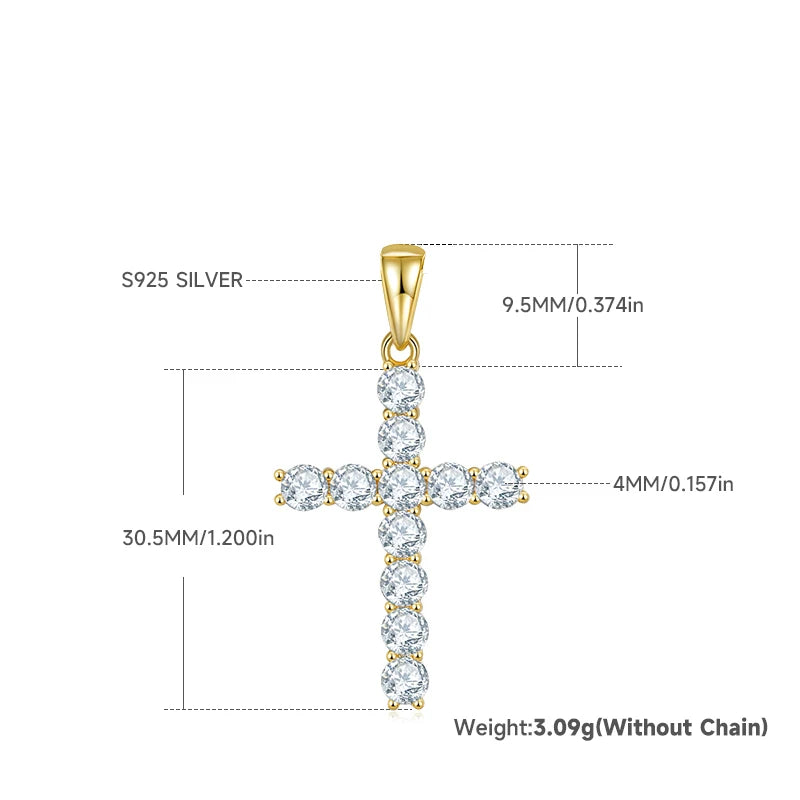 Hip-Hop Fashion S925 Sterling Silver Full Moissanite Cross Pendant Necklace – Unisex Jewelry