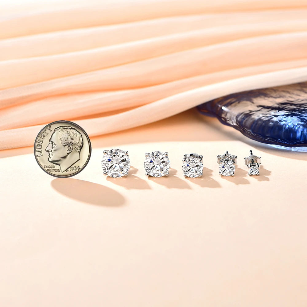 Dazzle Dime 2 Carat 8.0Mm D Color Moissanite Stud Earrings Hallmarked 925 Sterling with GRA Certification