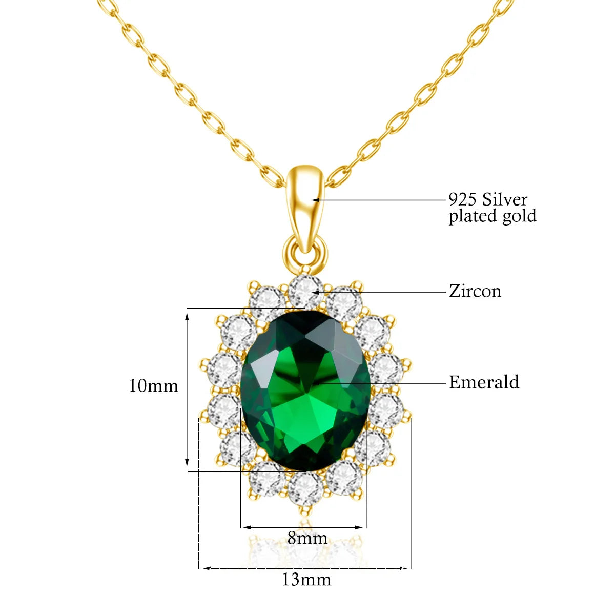 Dazzle Dime® Princess Diana Inspired Emerald Necklace | 18K Gold Plated Sterling Silver | Luxury Victorian Jewelry for Women