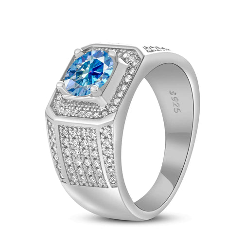 1CT Moissanite Ring for Men – 6.5mm D Color Stone | 925 Sterling Silver with 18K Platinum Plating | GRA Certified Hip-Hop Wedding Band