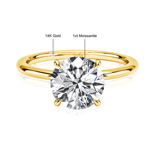 Dazzle Dime® 100% 14K Gold Moissanite Solitaire Ring | AU585 Certified | Elegant Wedding & Engagement Jewelry