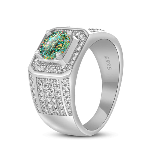 1CT Moissanite Ring for Men – 6.5mm D Color Stone | 925 Sterling Silver with 18K Platinum Plating | GRA Certified Hip-Hop Wedding Band