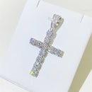 8MM Full Moissanite Cross Pendant – S925 Sterling Silver White Gold for Men & Women