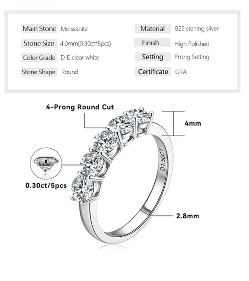 Dazzle Dime Elegant Wedding Ring 925 Sterling Silver Band 0.5ct Moissanite Gemstone with GRA Certification DAZZLE DIME®