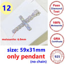 8MM Full Moissanite Cross Pendant – S925 Sterling Silver White Gold for Men & Women