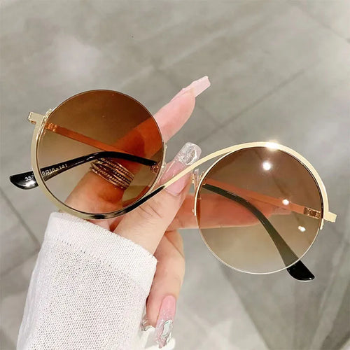 Luxury Half-Frame Circular Sunglasses