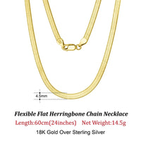 Dazzle Dime® 3mm Herringbone Snake Chain Necklace – 14K Gold Plated 925 Sterling Silver | Flexible Flat Chain for Women SC35