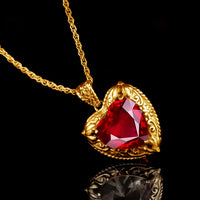 Gold Red Ruby Heart Necklace for Women – 18K Yellow Gold Plated Sterling Silver, 15x15mm Synthetic Ruby, Victorian Pendant, Luxury Jewelry Gift for Valentine’s Day