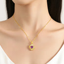 18K Gold Natural Amethyst Heart Necklaces Pendant Original Design for Women Anniversary Party Gift Fine Jewelry