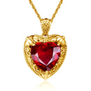 Gold Red Ruby Heart Necklace for Women – 18K Yellow Gold Plated Sterling Silver, 15x15mm Synthetic Ruby, Victorian Pendant, Luxury Jewelry Gift for Valentine’s Day