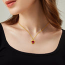 Gold Red Ruby Heart Necklace for Women – 18K Yellow Gold Plated Sterling Silver, 15x15mm Synthetic Ruby, Victorian Pendant, Luxury Jewelry Gift for Valentine’s Day