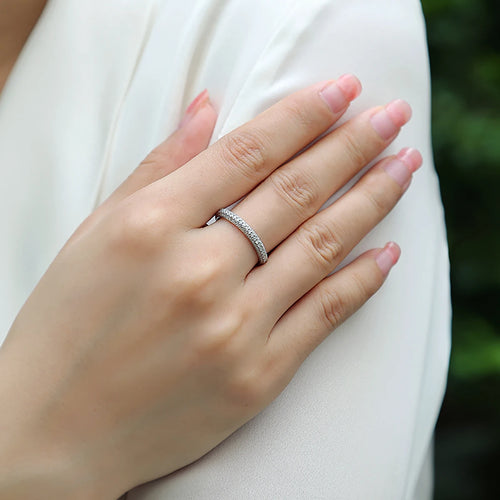 925 Sterling Silver D Color Moissanite Eternity Ring – Wedding Band in White Gold Plating