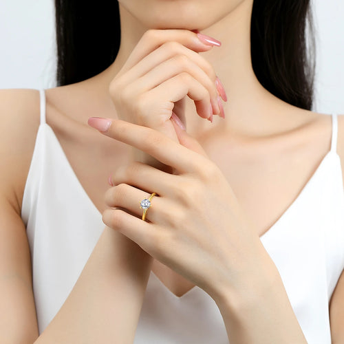 Dazzle Dime® 100% 14K Gold Moissanite Solitaire Ring | AU585 Certified | Elegant Wedding & Engagement Jewelry