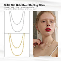 Dazzle Dime® 925 Sterling Silver Figaro Chain Necklace for Men & Women – 3.3mm/5mm/7mm | Rhodium/Gold Plated | Trendy Statement Jewelry