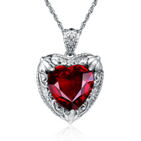 Gold Red Ruby Heart Necklace for Women – 18K Yellow Gold Plated Sterling Silver, 15x15mm Synthetic Ruby, Victorian Pendant, Luxury Jewelry Gift for Valentine’s Day