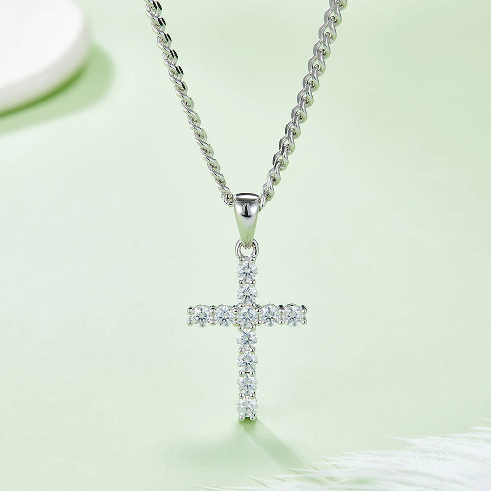 Hip-Hop Fashion S925 Sterling Silver Full Moissanite Cross Pendant Necklace – Unisex Jewelry