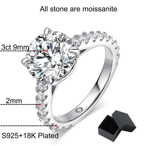 Dazzle Dime 18K White Gold Plated 0.6-4.2CT Moissanite Engagement Ring 925 Sterling Hallmarked with GRA Certificate Sparkly Luxury Wedding Diamond Band 