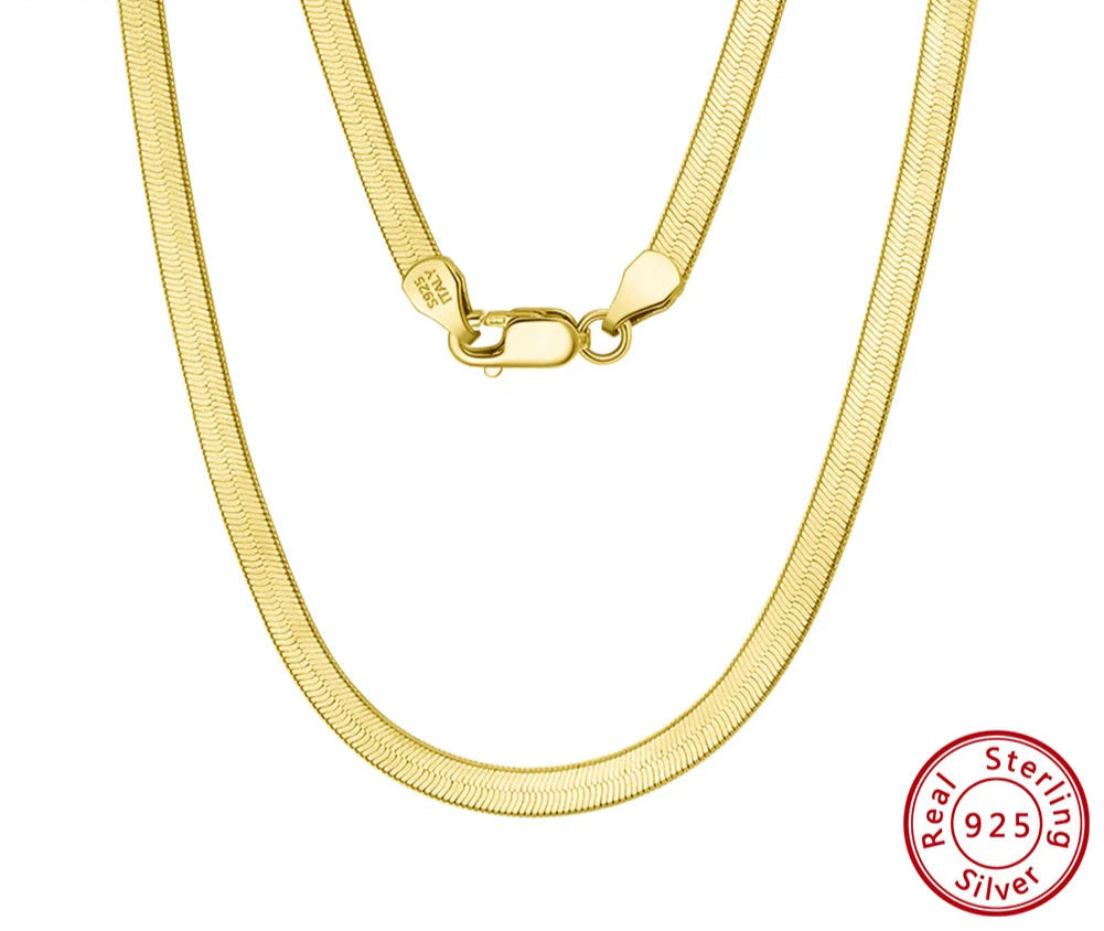 Dazzle Dime® 3mm Herringbone Snake Chain Necklace – 14K Gold Plated 925 Sterling Silver | Flexible Flat Chain for Women SC35