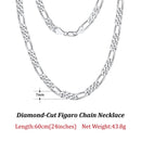 Dazzle Dime® 925 Sterling Silver Figaro Chain Necklace for Men & Women – 3.3mm/5mm/7mm | Rhodium/Gold Plated | Trendy Statement Jewelry