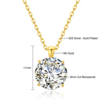 Dazzle Dime® 14K Gold Moissanite Pendant Necklace | 1CT, 2CT, 3CT Round Brilliant Cut | Fine Jewelry for Women