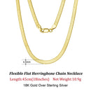 Dazzle Dime® 3mm Herringbone Snake Chain Necklace – 14K Gold Plated 925 Sterling Silver | Flexible Flat Chain for Women SC35