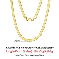 Dazzle Dime® 3mm Herringbone Snake Chain Necklace – 14K Gold Plated 925 Sterling Silver | Flexible Flat Chain for Women SC35