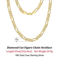 Dazzle Dime® 925 Sterling Silver Figaro Chain Necklace for Men & Women – 3.3mm/5mm/7mm | Rhodium/Gold Plated | Trendy Statement Jewelry
