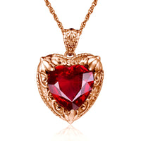 Gold Red Ruby Heart Necklace for Women – 18K Yellow Gold Plated Sterling Silver, 15x15mm Synthetic Ruby, Victorian Pendant, Luxury Jewelry Gift for Valentine’s Day