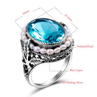 Dazzle Dime® 925 Sterling Silver Pearl & Blue Topaz Ring | Elegant Gemstone Jewelry for Women