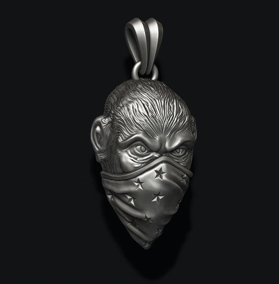 Dazzle Dime 925 Sterling Silver Base 18k Gold Plated Rock Your Passion with the Ape Gorilla Bandana Pendant