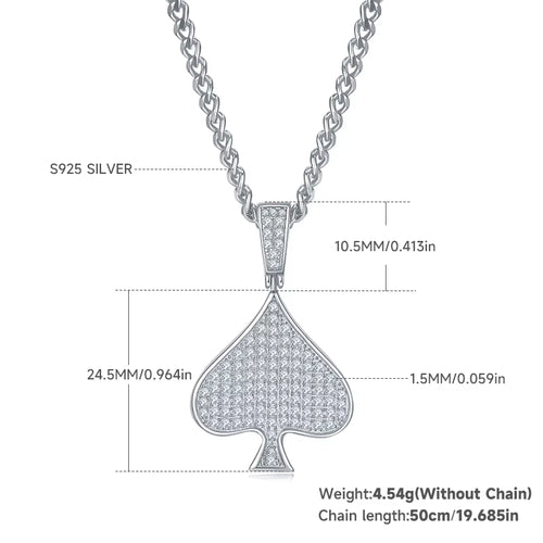 Hot Selling Hip-Hop Rock Men’s Necklace – 925 Sterling Silver with Moissanite Poker Spade Pendant