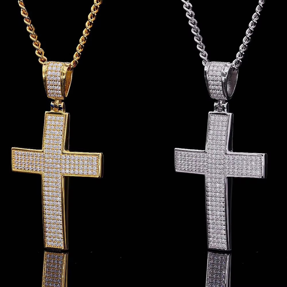 Dazzle Dime Hip Hop Style Classic Luxury Moissanite Cross Pendant Hallmarked 925 Sterling Silver 18K Gold Plated