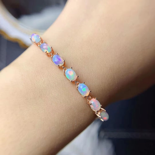 Dazzle Dime® 925 Sterling Silver Natural Opal Bracelet – Platinum Plated Fine Wedding Jewelry for Women