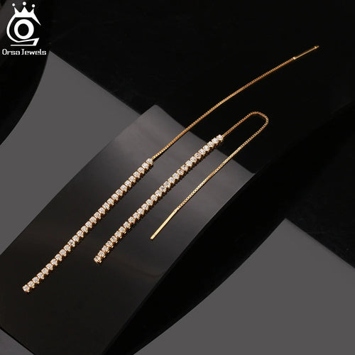925 Silver Minimalism Dangle Long Chains Earrings for Women Vintage Cubic Zircon Drop Earings Jewelry Gifts SE111